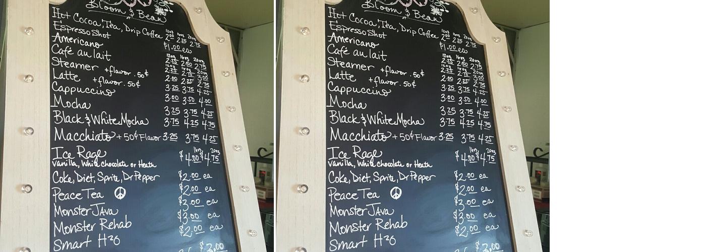 Bloom and Bean Menu