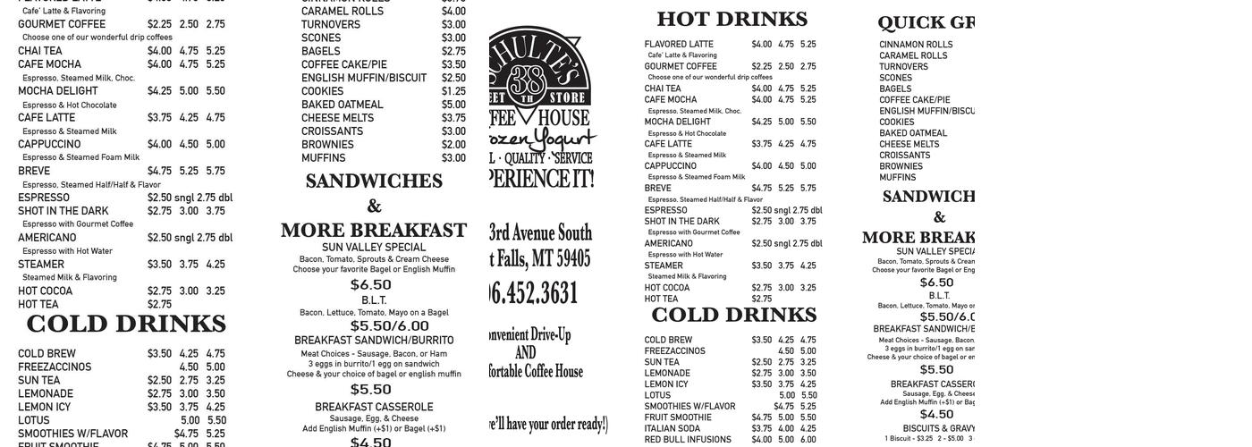 Schulte's Coffee House Menu