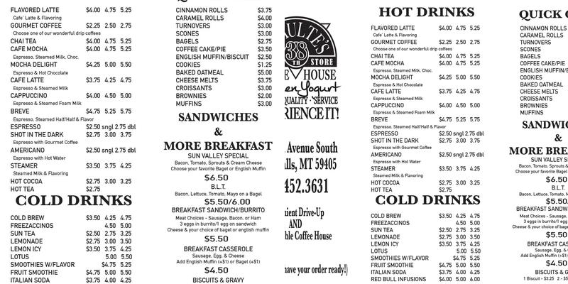 Schulte's Coffee House Menu