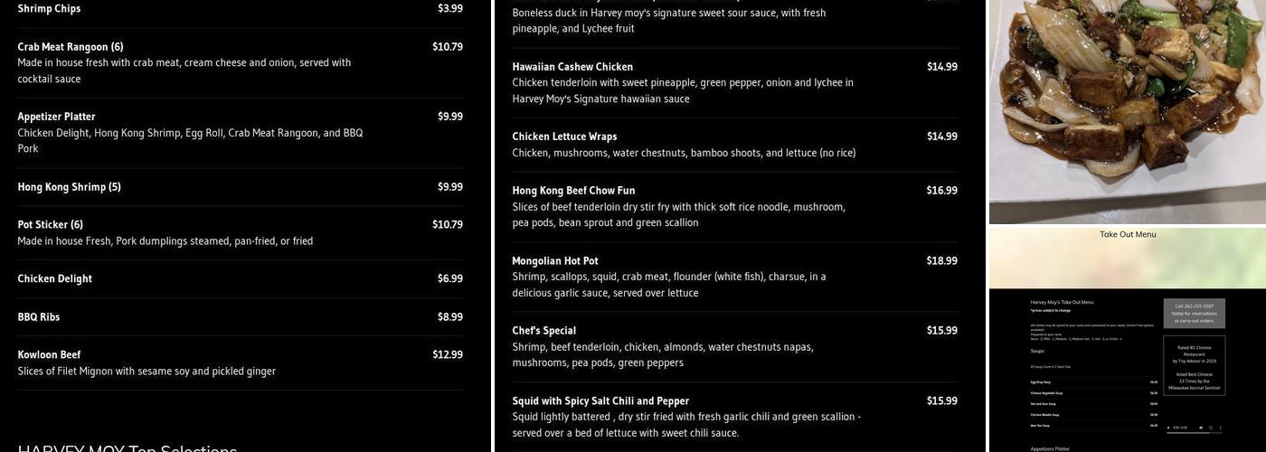 Harvey Moy's Chinese & American Restaurant Menu