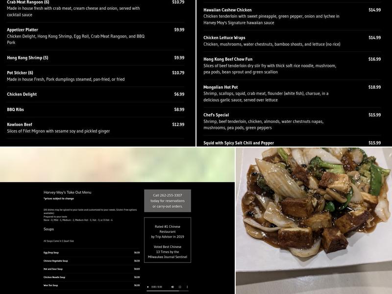 Harvey Moy's Chinese & American Restaurant Menu