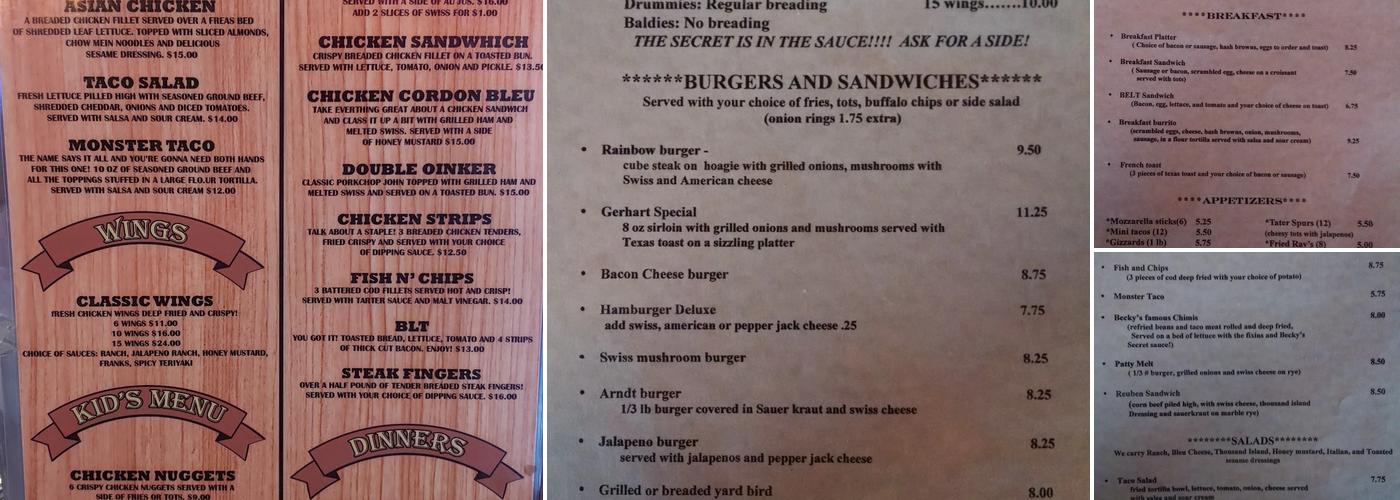 Harvest Moon Saloon Menu