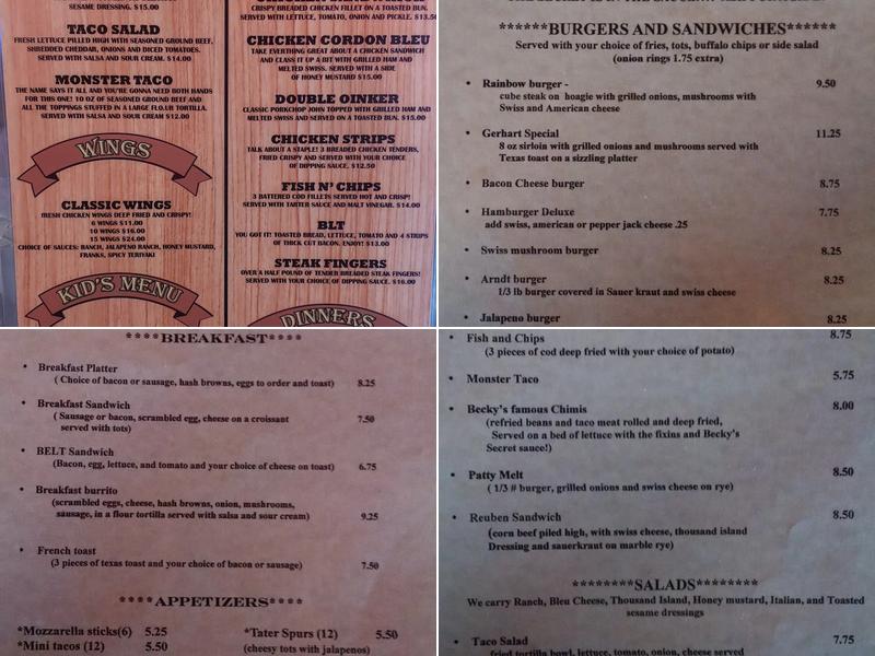 Harvest Moon Saloon Menu