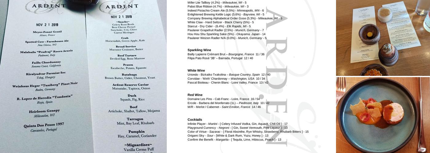 Ardent Menu