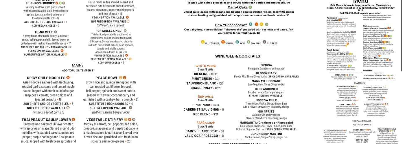 Cafe Manna Menu