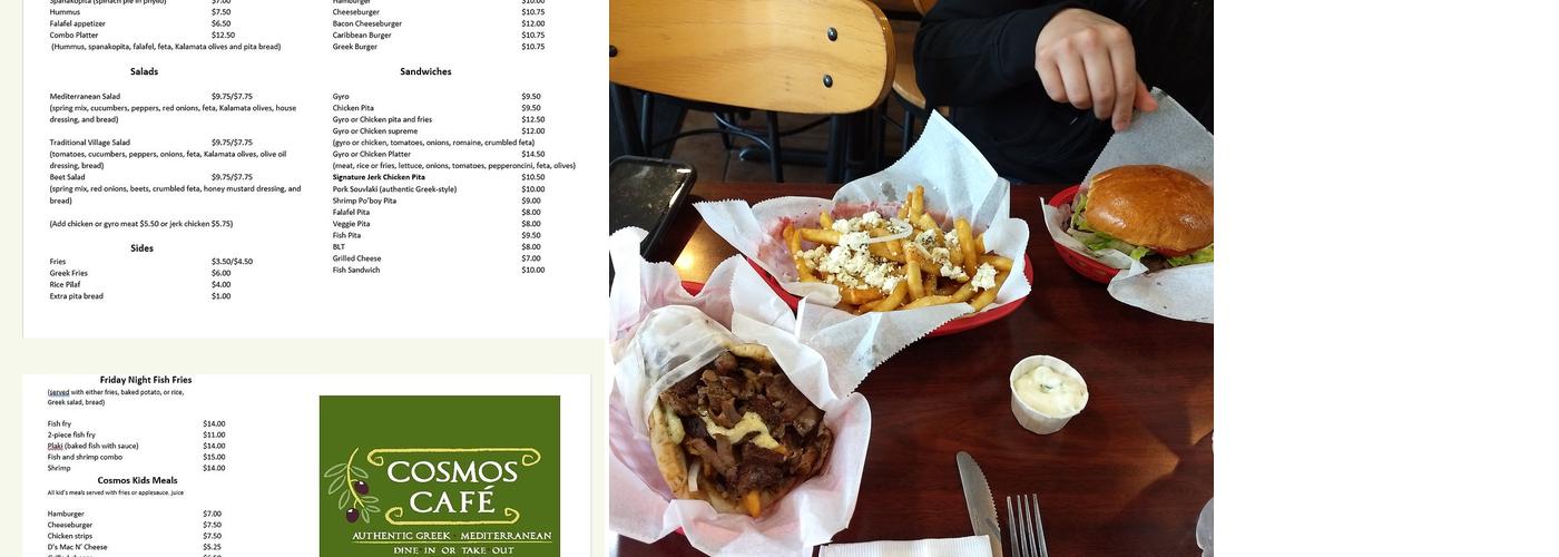 Cosmos Cafe Menu