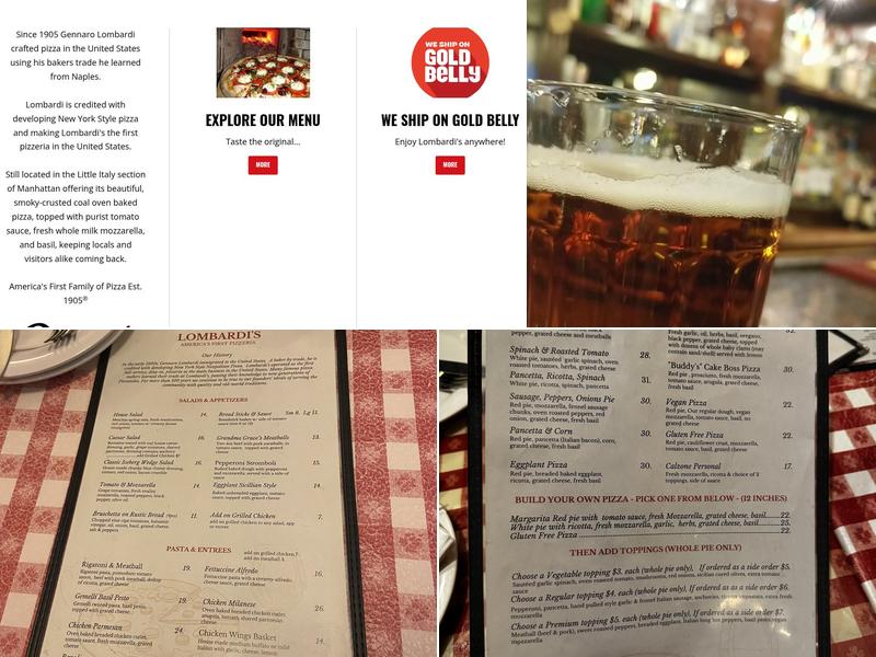 Lombardi's Pizza Menu
