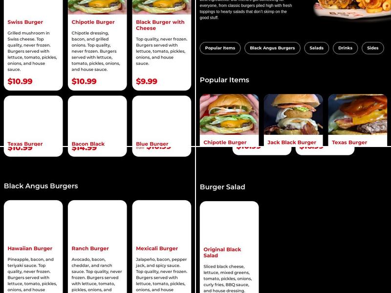 Black Burger Menu