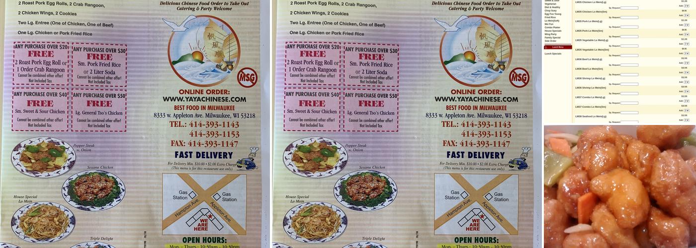 Ya Ya China Menu