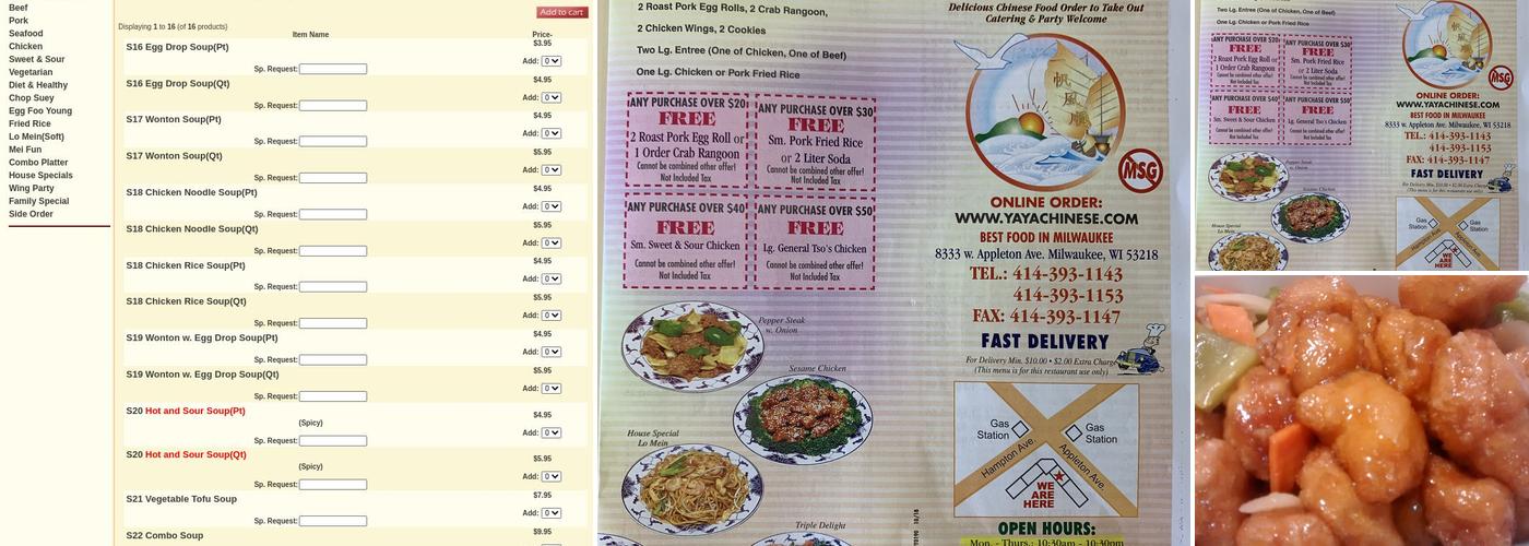Ya Ya China Menu