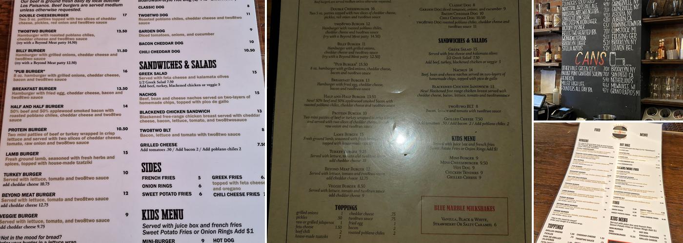 two8two Bar & Burger Menu