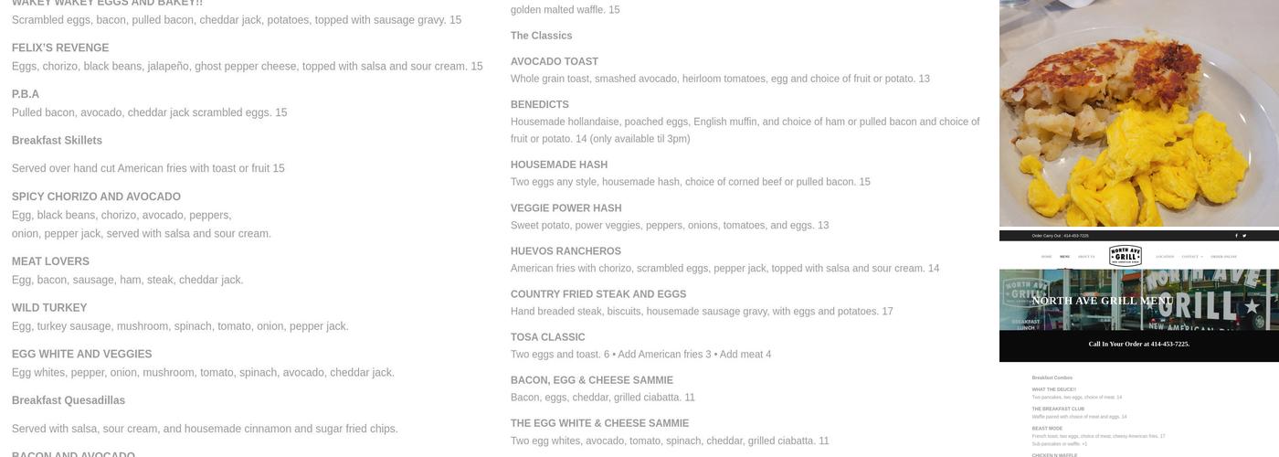 North Ave Grill Menu