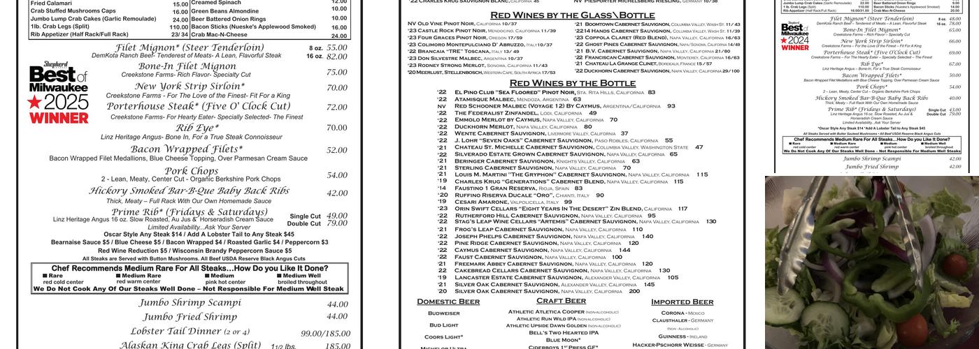 Five O'Clock Steakhouse Menu