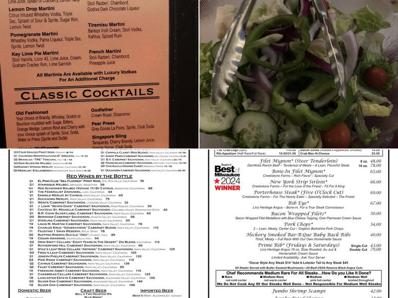 Five O'Clock Steakhouse Menu