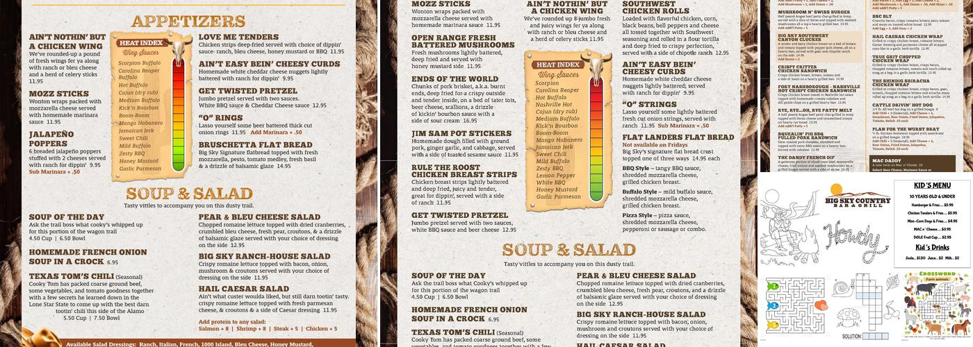 Big Sky Country Bar & Grill Menu