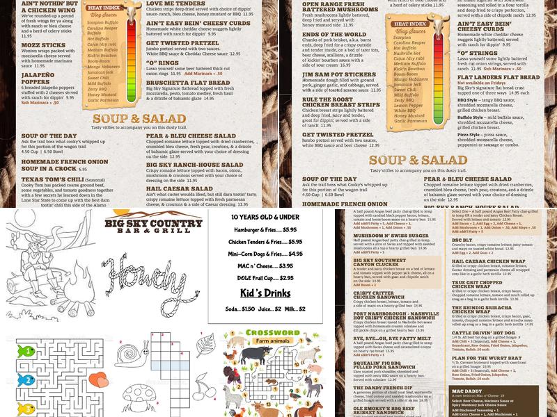 Big Sky Country Bar & Grill Menu
