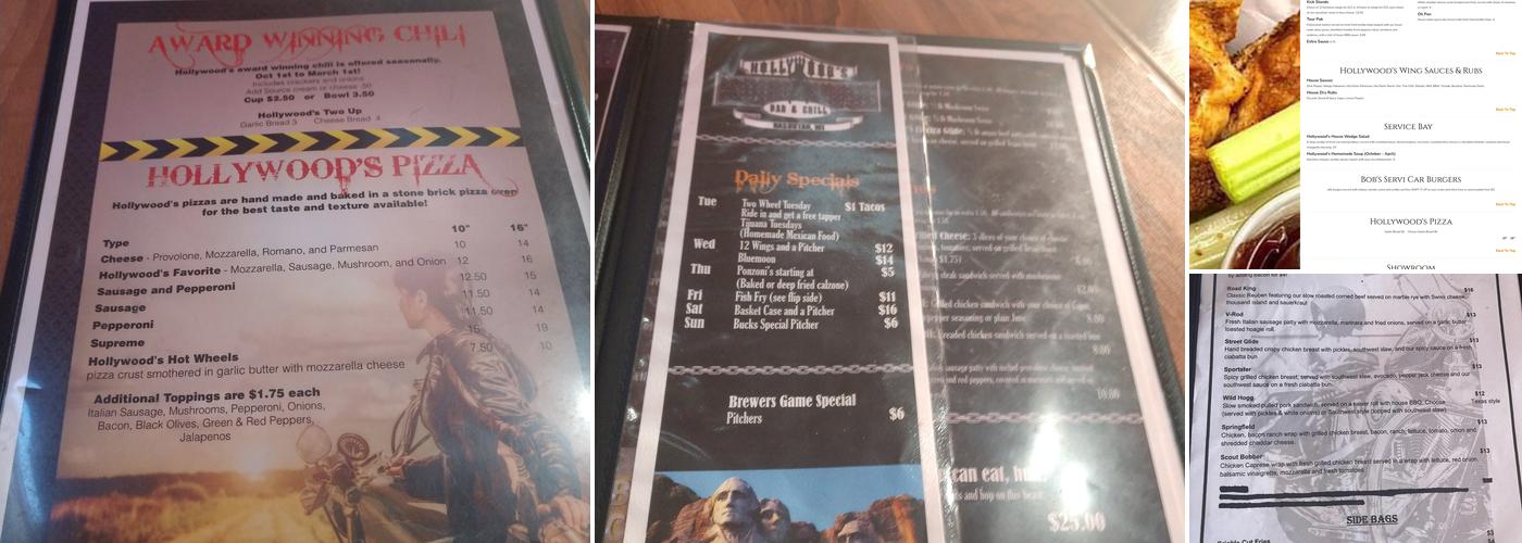 Hollywood's Roadhouse Bar & Grill Menu