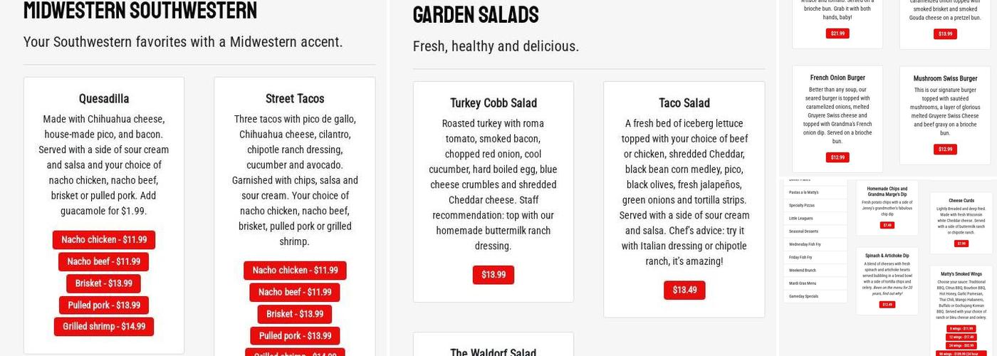 Matty's Bar & Grille Menu