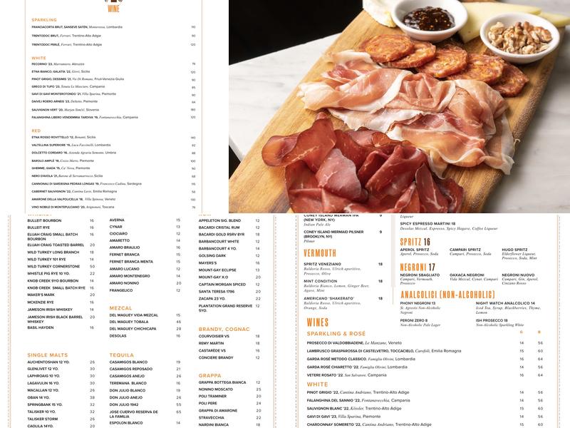 Tarallucci e Vino NoMad Menu