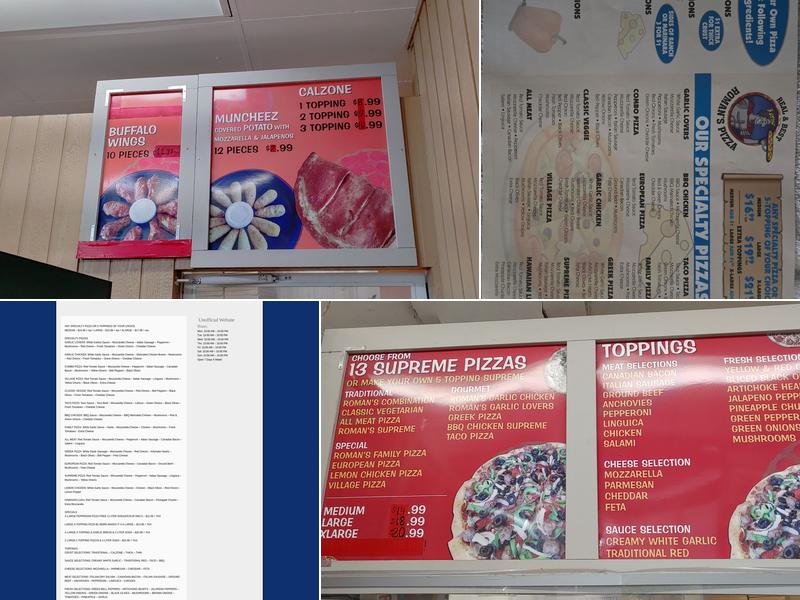 Romans Pizza Menu
