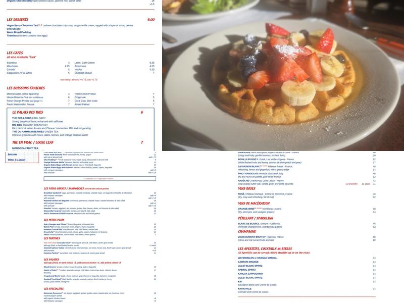 Cafe Gitane Menu