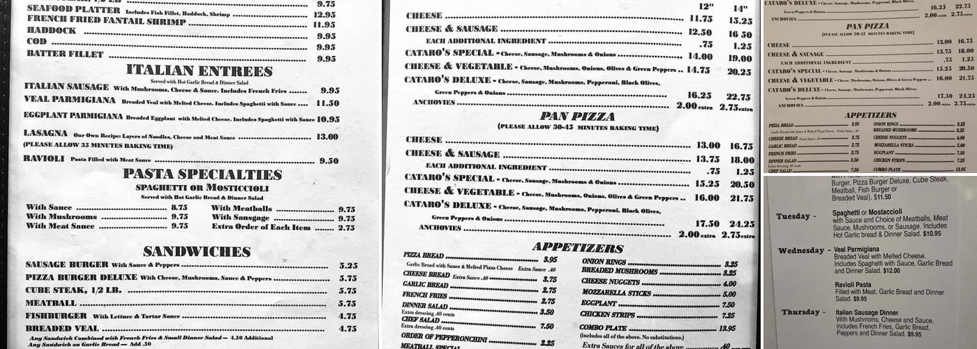 Cataro's Italian Villa Menu