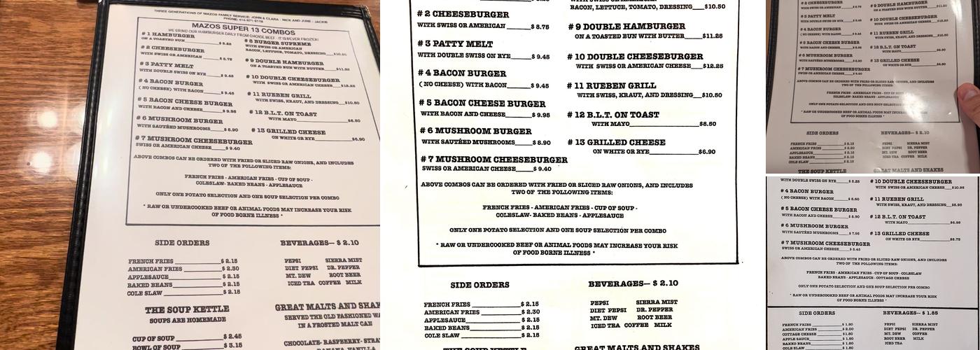 Mazos Hamburgers Menu