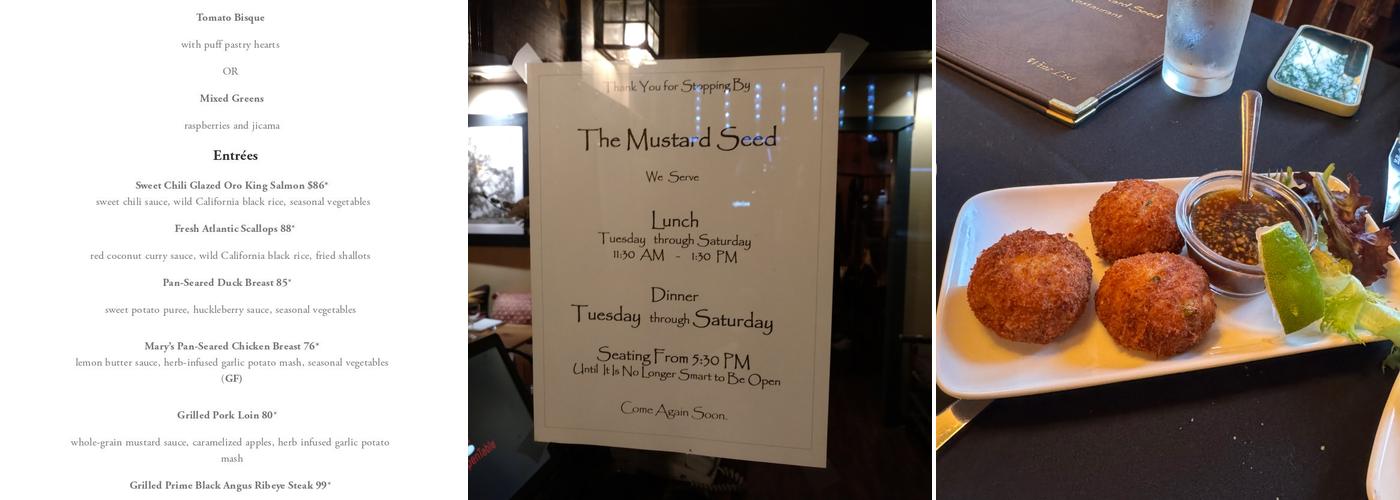 The Mustard Seed Menu