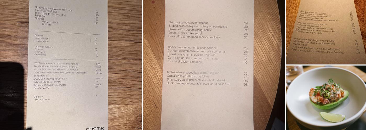 Cosme Menu