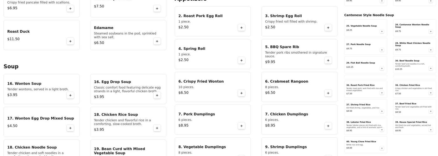 Hua Long Menu