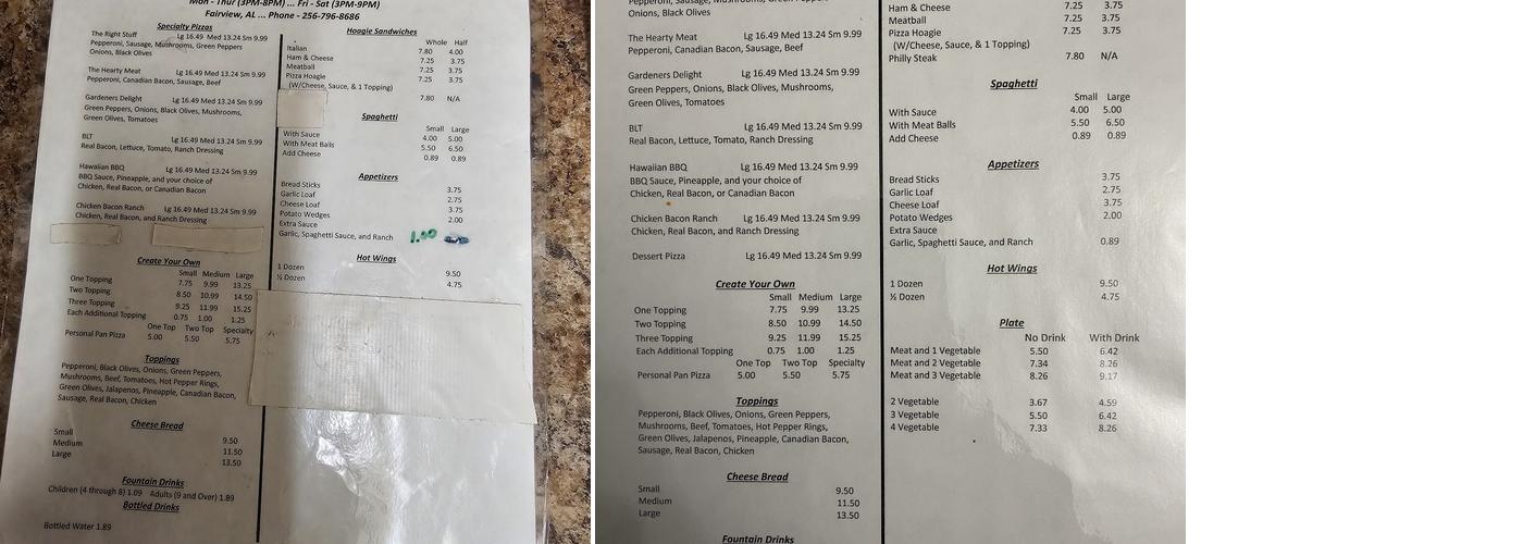 Pizza Done Right Menu