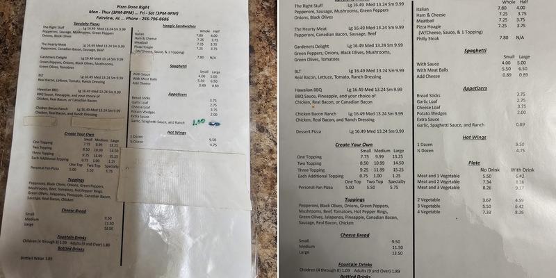 Pizza Done Right Menu