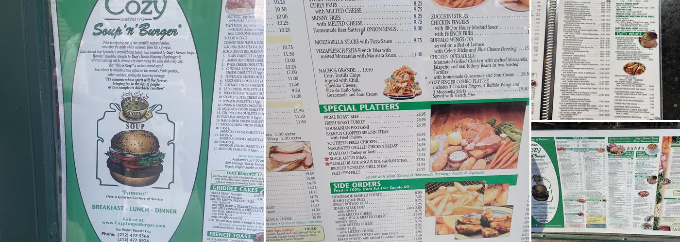 Cozy Soup & Burger Menu