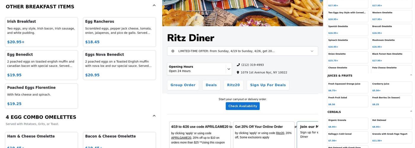 Ritz Diner Menu
