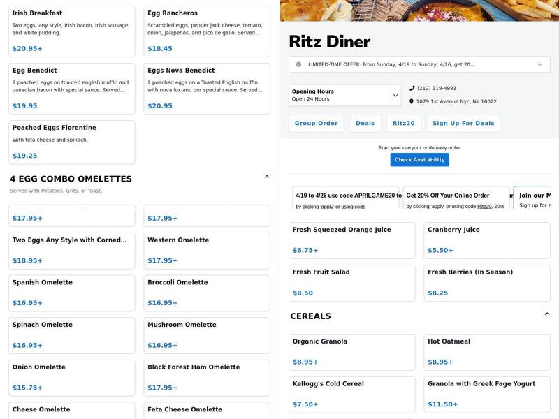 Ritz Diner Menu