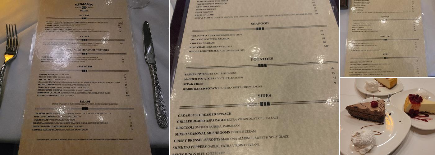 Benjamin Steakhouse Prime Menu