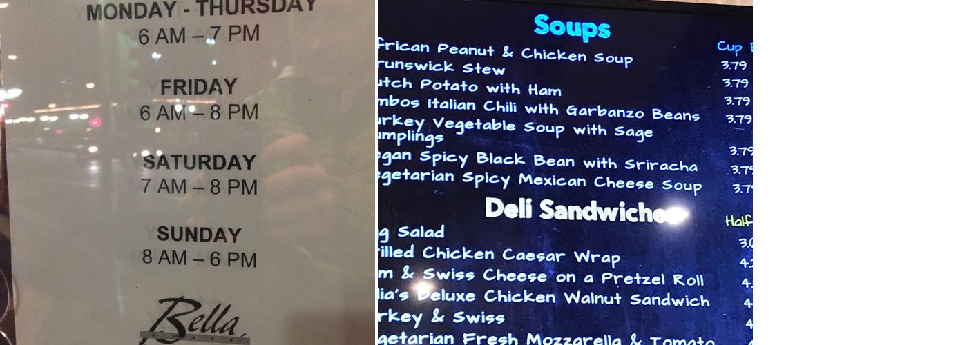 Bella Caffè Ltd. Menu