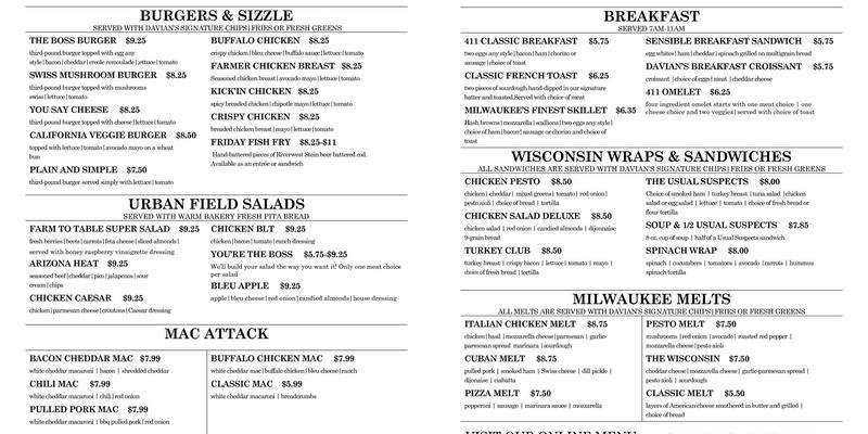 Davians at 411 Cafe Menu