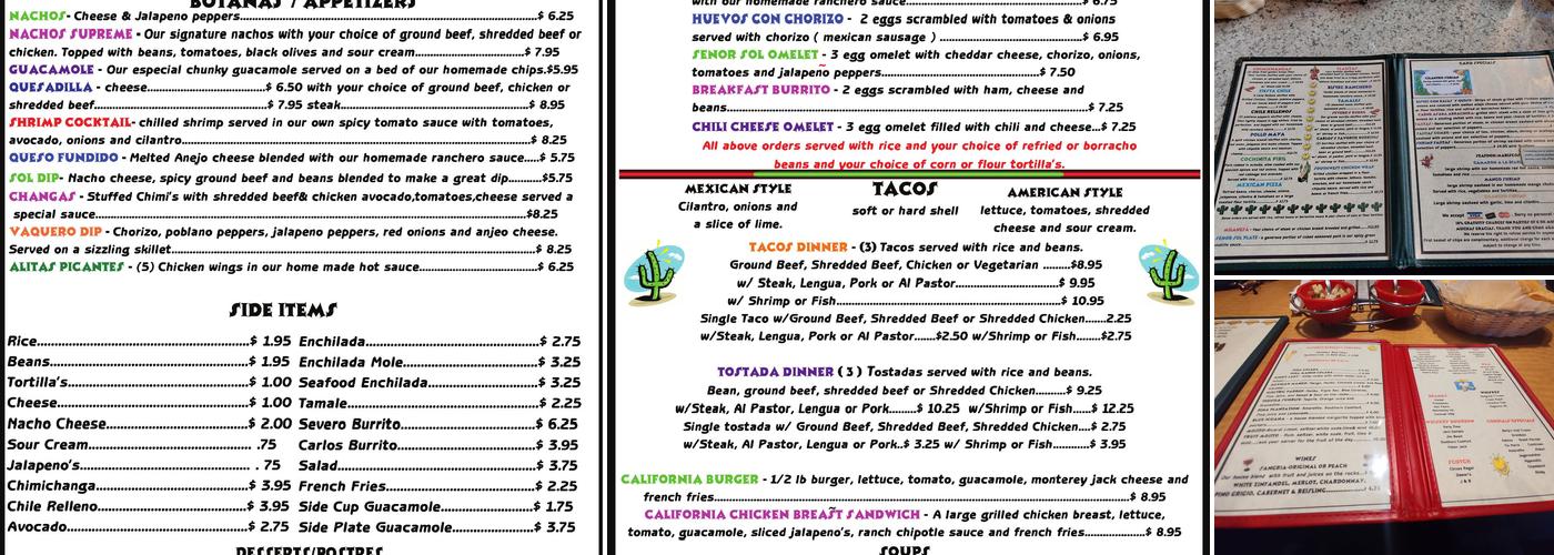 Señor Sol Menu