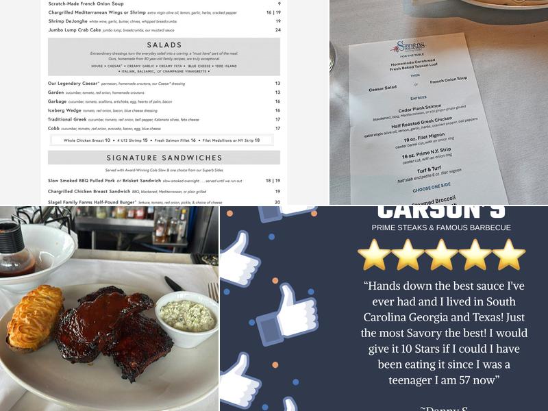 Carson's Prime Steaks & Famous Barbecue of Milwaukee Menu