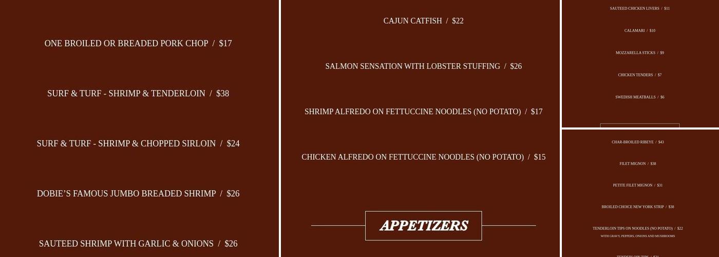 Dobie's Steaks & More Menu