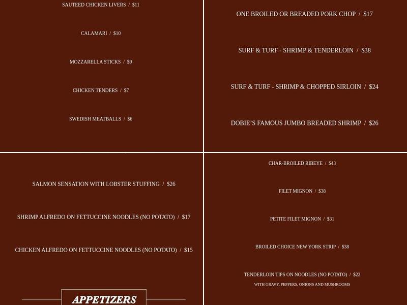 Dobie's Steaks & More Menu