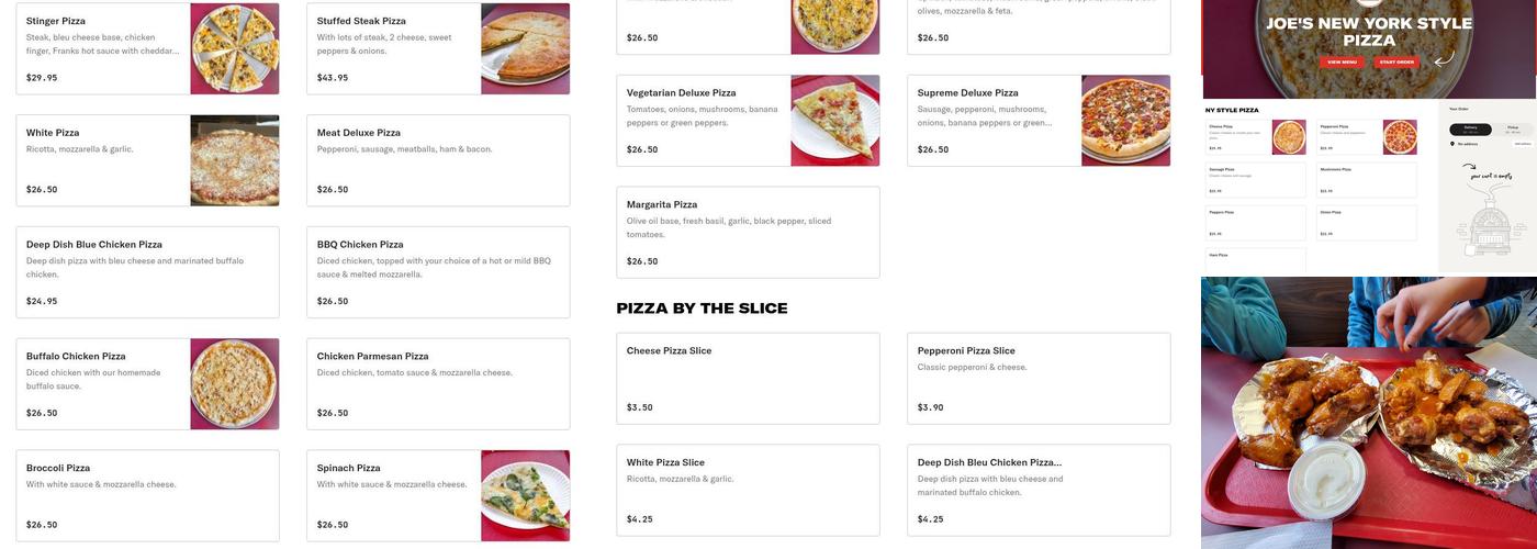 Joe's New York Style Pizza Menu