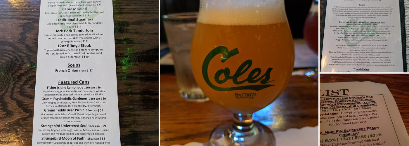 Cole's Menu
