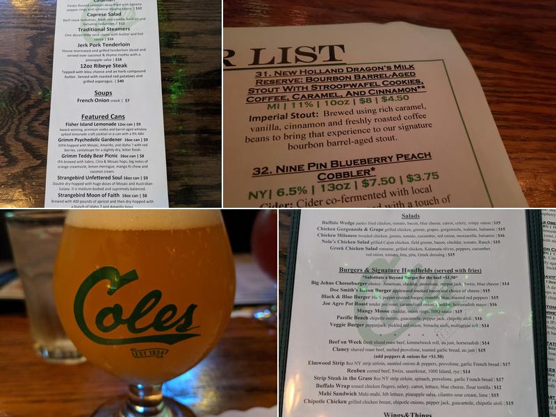 Cole's Menu