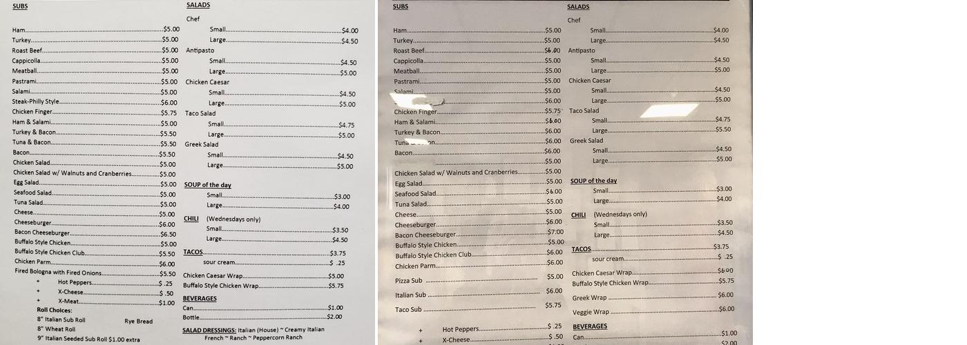 Fera's Lunch Hour Menu