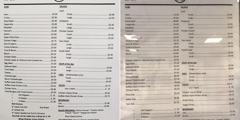 Fera's Lunch Hour Menu