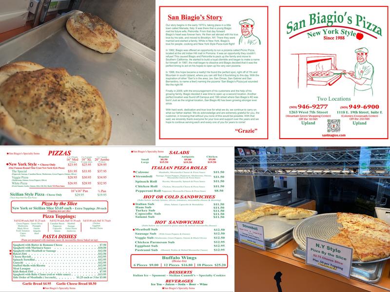 San Biagio's Pizza Menu