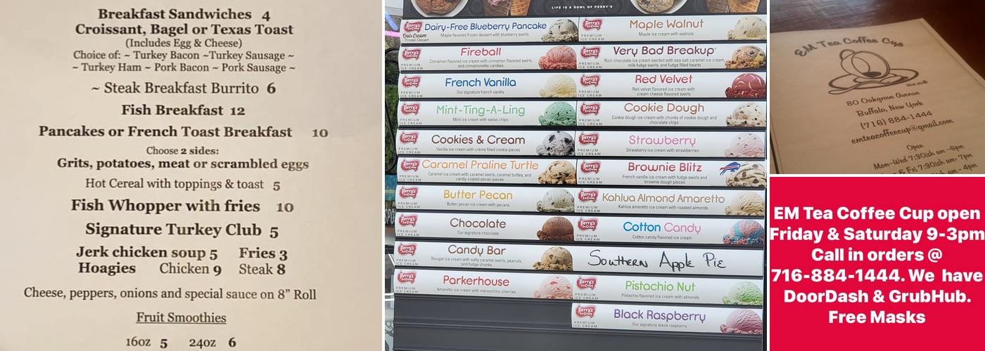 EM Tea Coffee Cup Cafe Menu