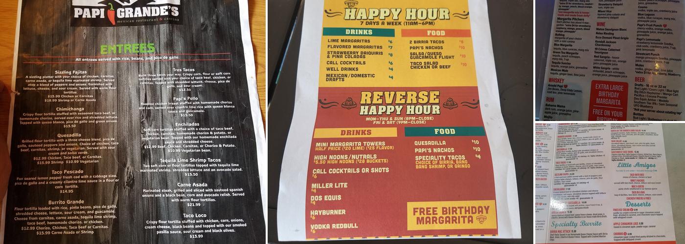 Papi Grande's Mexican Restaurant and Cantina Menu